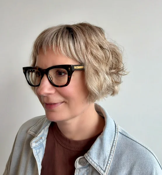 Blonde Wavy Bob with Micro Bangs