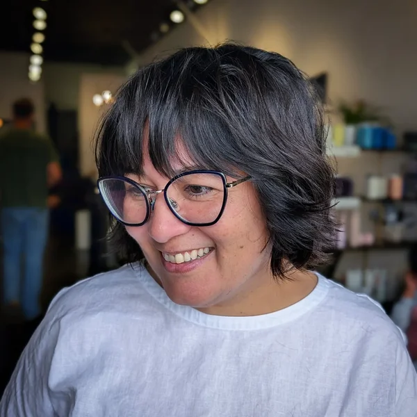 Shaggy Bob with Bangs and Glasses
