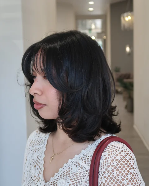 Retro Flip Lob with Curtain Bangs