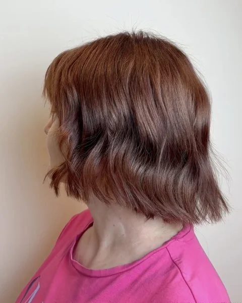 Auburn Wavy Bob with Bangs