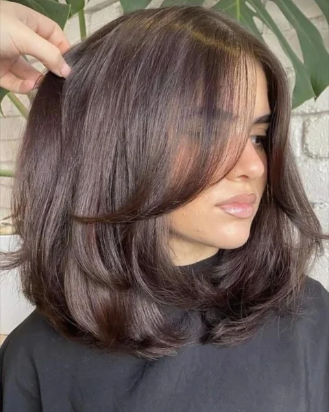 Brunette Layered Bob with Highlights
