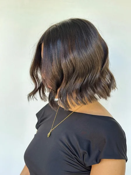 Glossy Brunette Wavy Bob