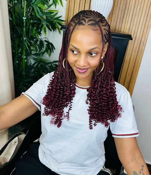 Tribal Cornrows with Burgundy Curls