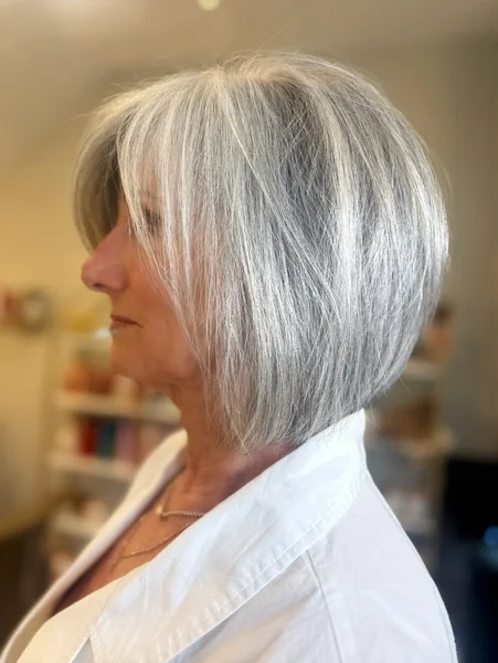 Silver A-Line Bob with Wispy Bangs