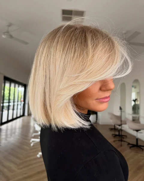 Platinum Bob With Feathered Side Bangs