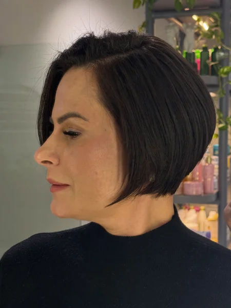Dark Stacked Bob with Side Part