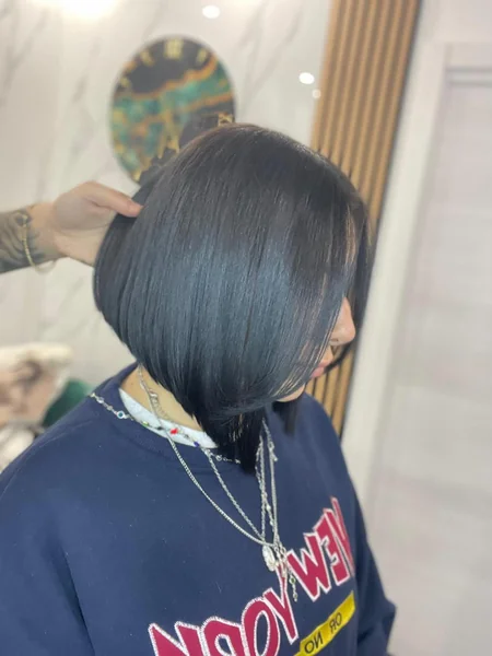 Black Angled Bob with Bangs