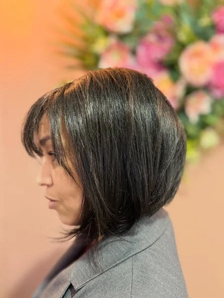 Dark Angled Bob with Fringe