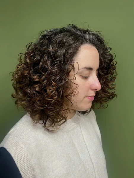 Curly Lob with Natural Gray Roots