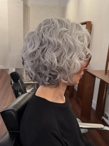 Curly Silver Bob
