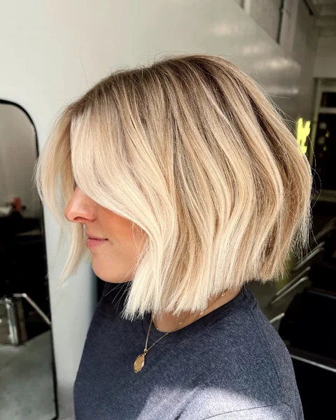Rooted Blonde Wavy Blunt Bob