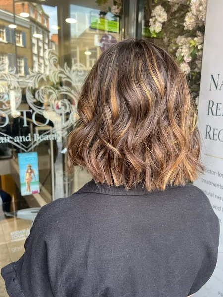 Caramel Wavy Lob for Thick Hair