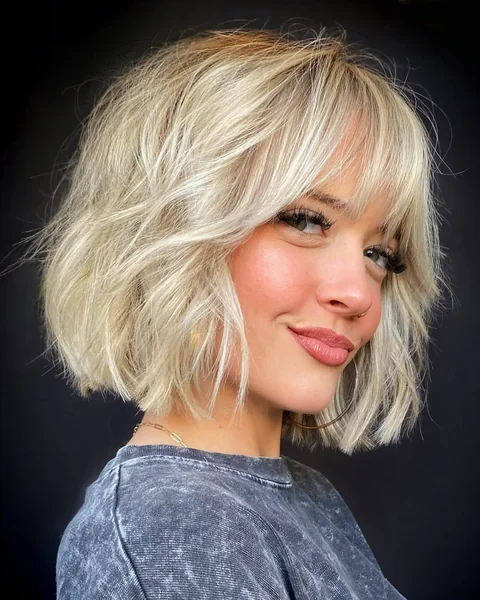 Shaggy Blonde Bob with Wispy Bangs
