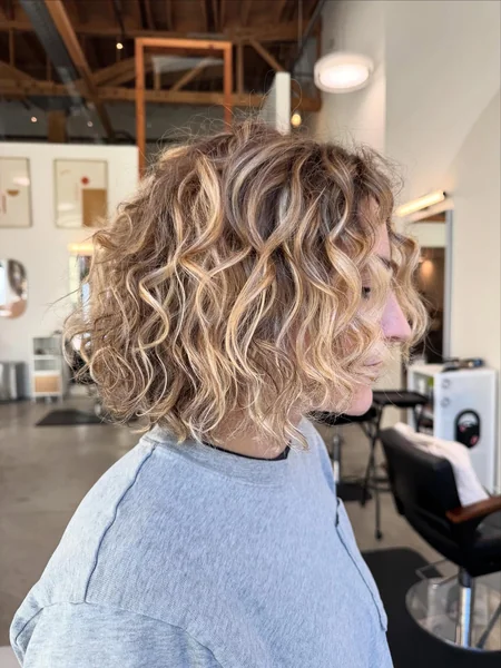 Sunlit Wavy Curly Bob
