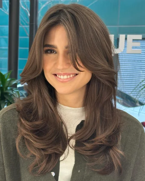 Long Layers with Curtain Bangs