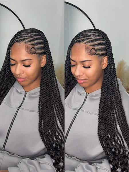 Side Cornrows with Senegalese Twists