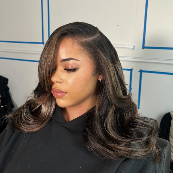 Side Part Blowout with Highlights