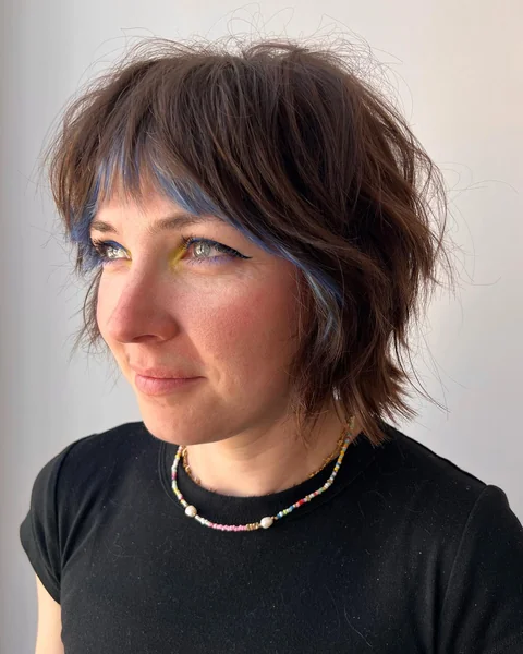 Choppy Shag with Blue Fringe Streaks