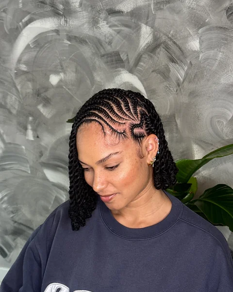 Curved Cornrows into Twist Bob