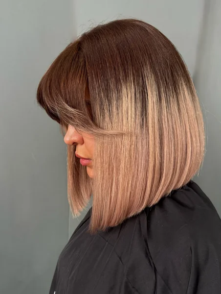 Rose Gold Ombre Bob with Bangs