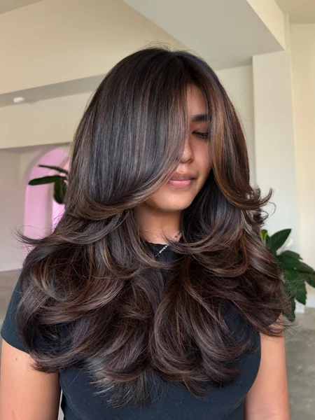 Long Layered Brunette with Highlights