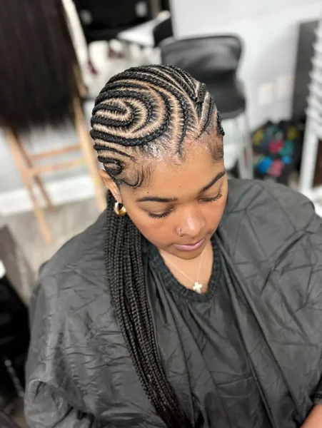 Swirl Cornrows With Small Braids