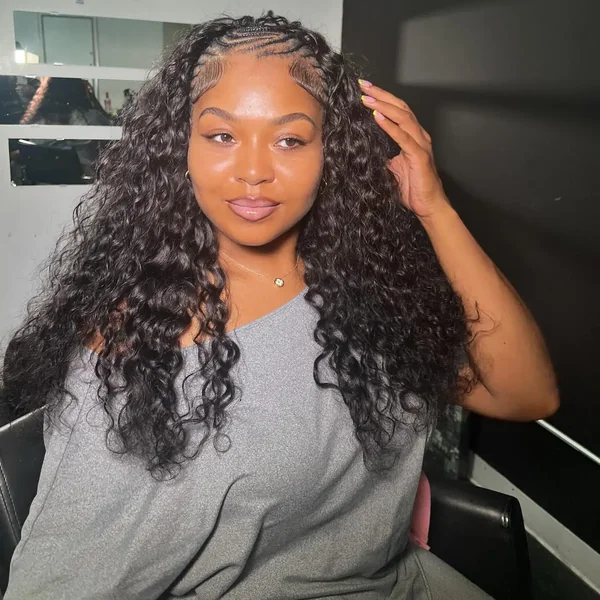 Front Cornrows with Long Curly Hair