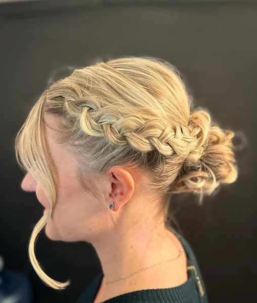 Side Braid Updo for Short Blonde Hair