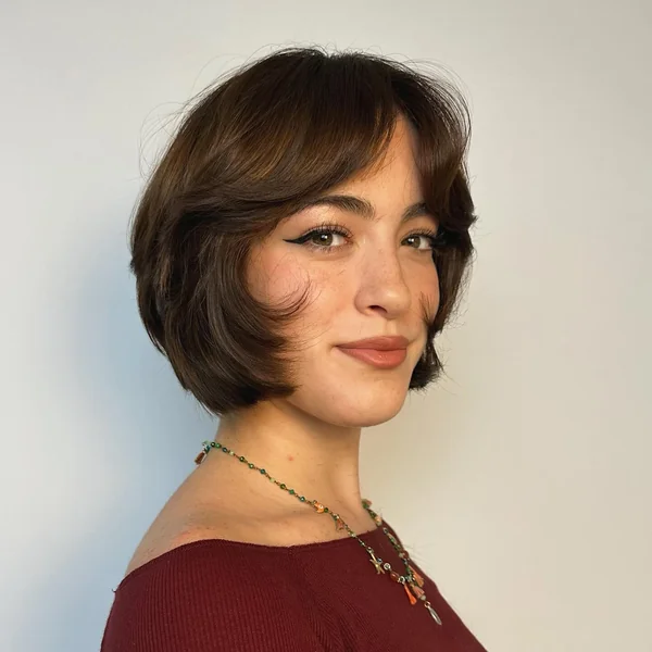 Brunette Bob with Feathered Bangs