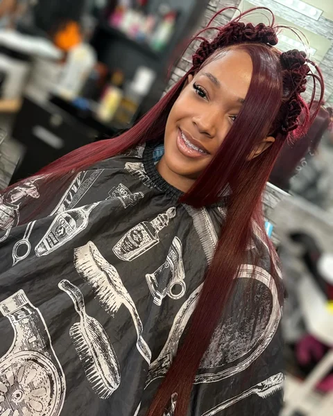 Burgundy Half Up With Braids