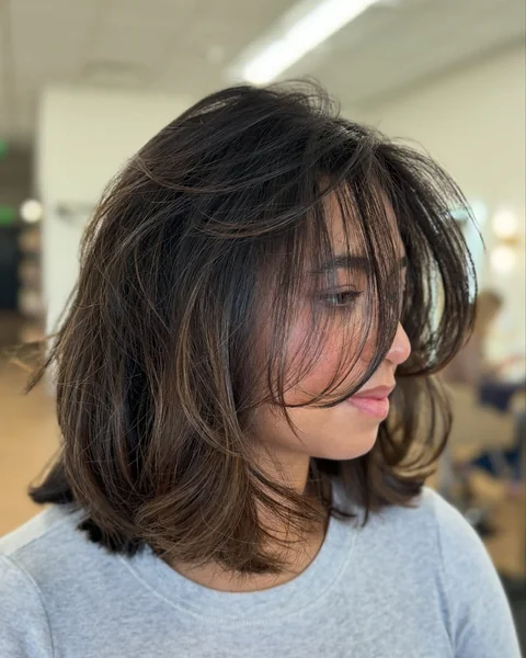 Layered Medium Cut with Curtain Bangs