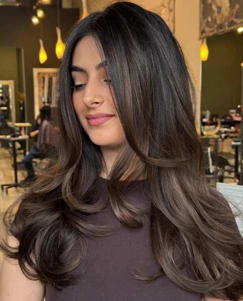 Brunette Waves with Warm Highlights
