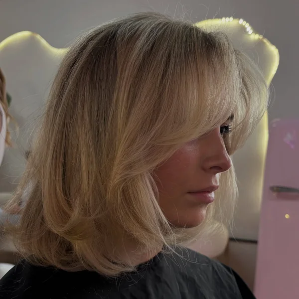 Blonde Blowout Bob with Full Fringe