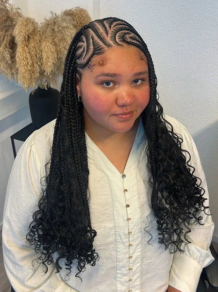 Heart Design Cornrows with Curly Braids