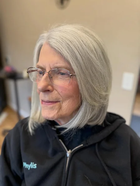 Silver Lob with Side Part