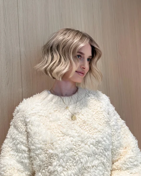 Wavy Rooted Blonde Bob