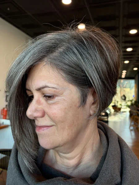 Grey Asymmetrical Bob