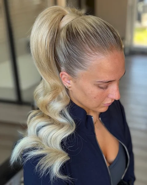 High Blonde Ponytail with Waves