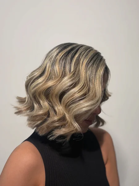Blonde Wavy Bob with Dark Roots