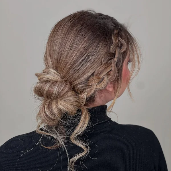 Pulled-Out Side Braid Low Bun