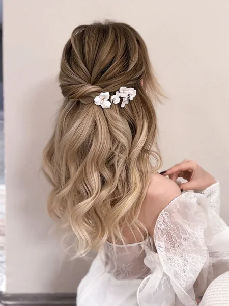 Half Up Bridal Hair with Flower Pins