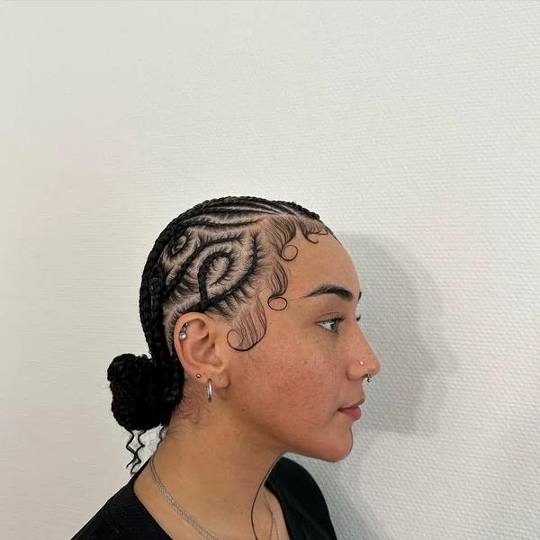 Artistic Swirl Cornrows with Bun