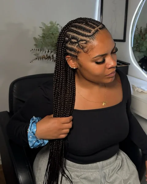 Bow Design Cornrows With Knotless Braids