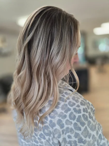 Soft Layered Waves with Ash Blonde Balayage