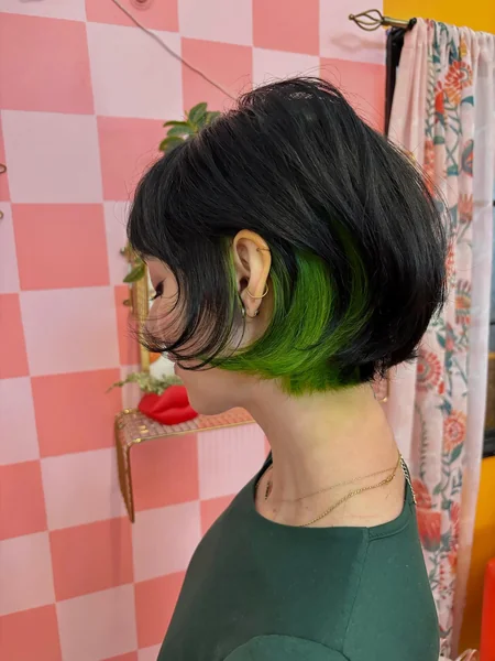 Black Bob with Green Peekaboo Colour