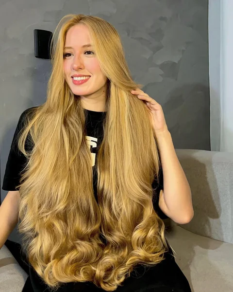 Extra-Long Golden Blonde with Curled Ends
