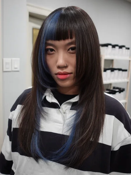 Blunt Bangs with Hidden Blue Streaks