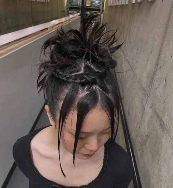 Spiky Top Bun with Mini Braid