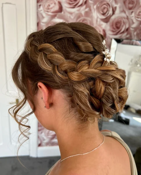 Chunky Braid Updo with Pearl Pin