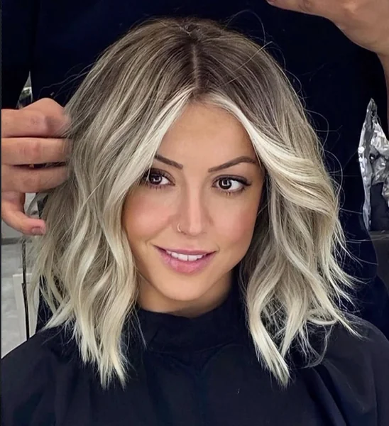 Icy Blonde Lob with Money Piece
